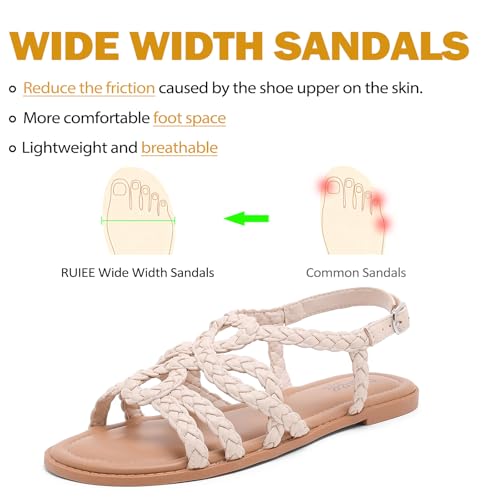 Image of Ruiee Wide Width Sandals for Women, Summer Flat Slides Casual Braided Wide Feet Sandal Comfort Slip on Sandals Open Toe Beach Shoes for Women.