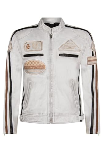 Infinity Leather Veste de Moto en Cuir Blanc à Badges Pour Motards 2XL
