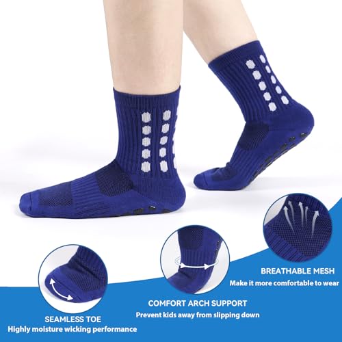 3 Pairs Kids Grip Soccer Socks Cushioned Non Slip Football Athletic Sports Socks for Boys Girls2