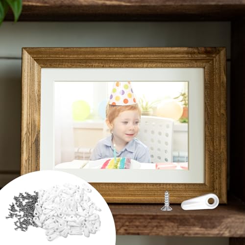 Image of 100 pcs Frame Picture Turn White Button Fasteners Picture Frame Backing Clips with 100 Screws Clip Board Fasteners Hardware for Hanging Pictures Photos Drawing DIY CraftPosters