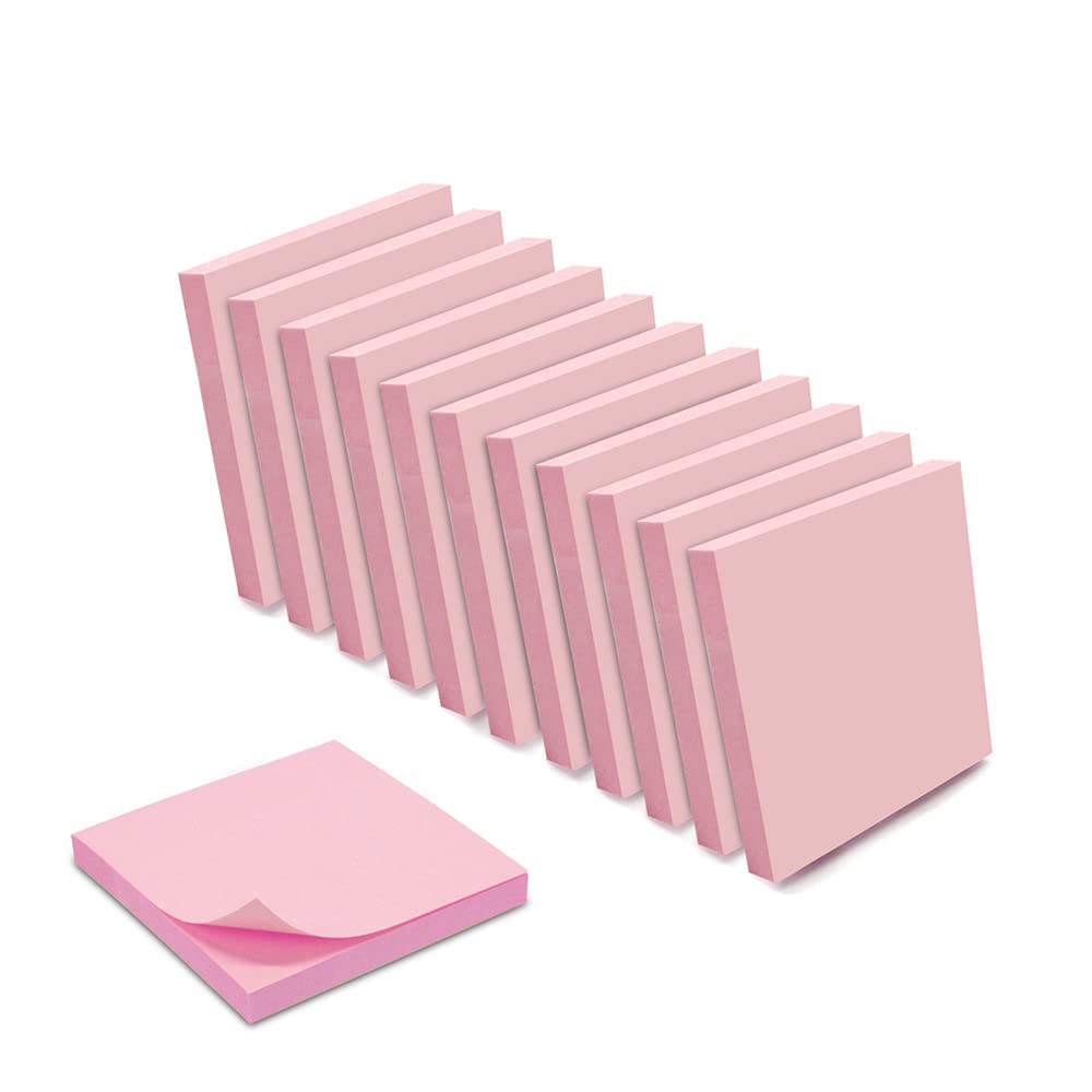 WAYTEX Repositionable Self-Adhesive Notes Pastel Pink 12 Pads of 100 Sheets 75 x 75 mm