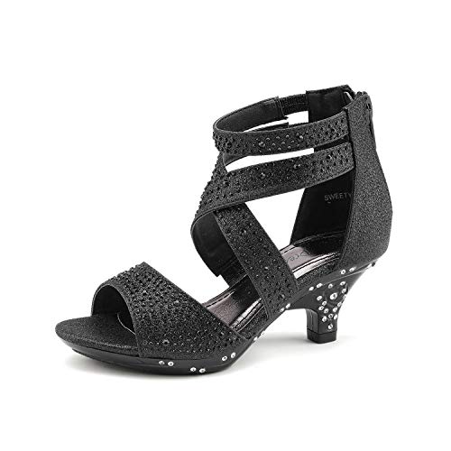 DREAM PAIRS Girls Sandals Low Heel Dress Pump Sandals 13 Little Kid Black