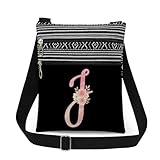 XiaoGalaee Pink Art Letter J Crossbody Bag Gilded Floral Print with J Letter Messenger Bag Daily Use Adjustable Strap Crossbody Purse Birthday Gift Valentine Present​​ for Adult Bridesmaid Gift