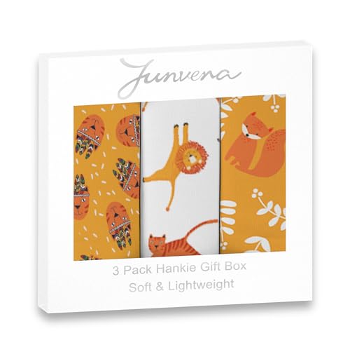 Junvena 3 Pack Printed Designer Handkerchiefs Fancy Gift Box Soft Lightweight 16 inch Hankies for Men Women and Kids2