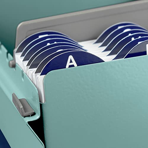 Acrimet 3 X 5 Card File Holder Organizer Metal Base Heavy Duty (Az Index Cards And Divider Included) (Green Color With Clear Crystal Plastic Lid Cover) #TOP4