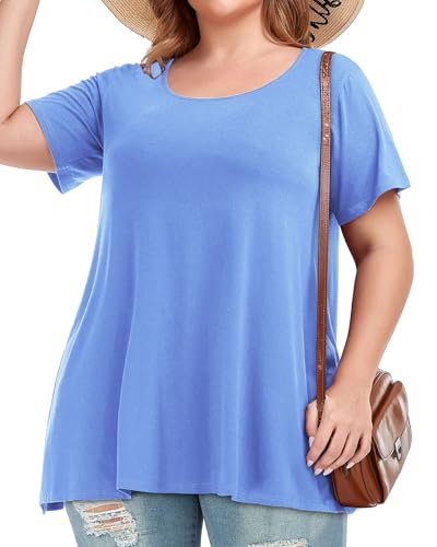 Image of JOELLYUS Plus Size Tops for Women Tunic Floral Casual Short Sleeves T Shirts Flowy Blouses 2026