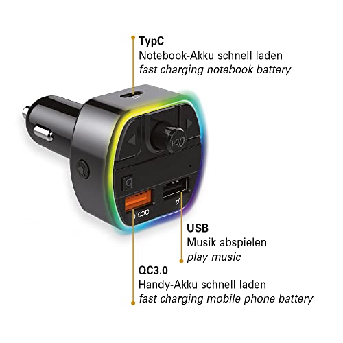 Maxtrack Transmiter FM Bluetooth MT2L, adapter muzyczny do radia samochodowego, zapalniczki samochodowej, Bluetooth, zestaw głośnomówiący, ładowarka z przyłączem ładowania PD20 W i QC3.0