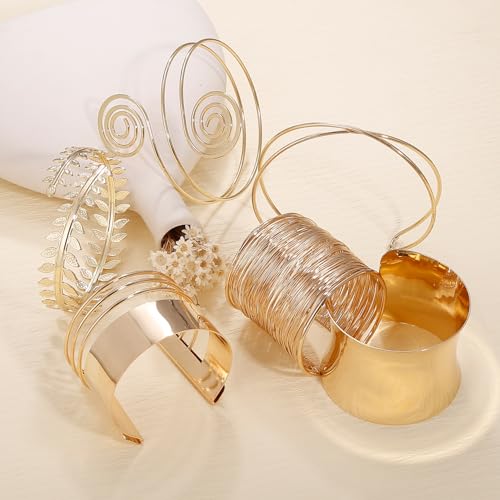 BROCC 6PCS Gold Cuff Upper Arm Band Bracelets for Women Gold Wrist Cuff Wrap Wide Wire Bracelet Open Adjustable Armband Set3