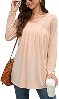 iChunhua Women Casual Pleated Scoop Neck Long Sleeve Tunics Tops Blouse T Shirts