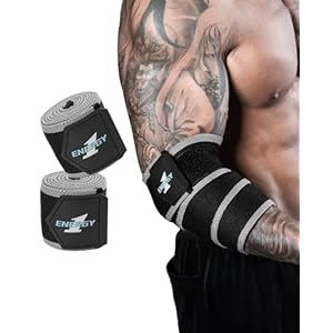 kcross Elbow Wraps for Weightlifting, 47″ Strengthening support Elbow Sleeve Weightlifting (1 Pair) for Powerlifting, Bench Press, Gym Workout (Gray)