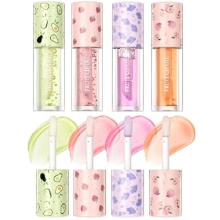 Lip Gloss Set 4 Pack Fruit-Flavored Lip Glow Oil for Hydrated & Moisturizing Lips Transparent Colorless Moisturizing Lip Lotion- Comprehensive Lip Care Kit - Beauty Gift for Women