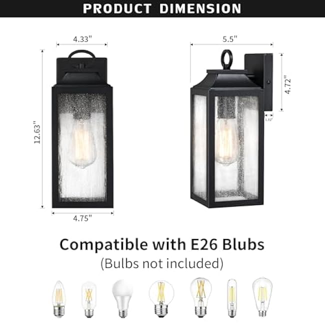 Outdooor Wall Light Fixture 12.63 Exterior Wall Lantern Lighting Black Industrial Sconce BD059-1-BK