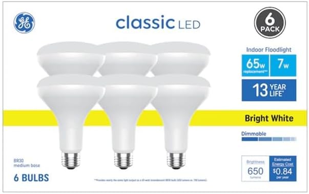 Miniatura 2 de GE Bombillas LED Br30 clásicas equivalentes a 65 W, regulables, color blanco brillante, paquete de 6