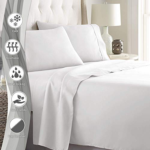 Soft 600 Thread Count Cotton White Full Size Sheets Set, 100% Long Staple Cotton Cool & Breathable Sateen Bed Sheets Full Deep Pocket Sheets fit Upto 15 inch (100 Cotton Full White Sheet)