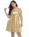 HDE Shiny Metallic Alien Costume Dress Futuristic Sleeveless Space Skater Dress (Gold, 3X)