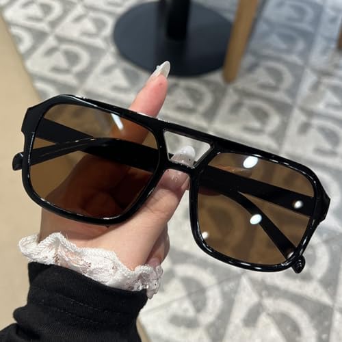Image of Retro 70s Square Aviator Sunglasses Women Men Vintage Rectangle Sunglasses Flat Frame Trendy Shades