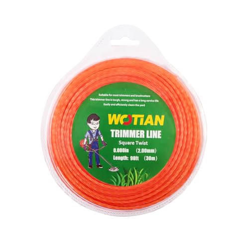 WOTIAN 080 Square Twisted Trimmer line 0.080-Inches Weed Eater String 98-Foot Square Twist Weed...