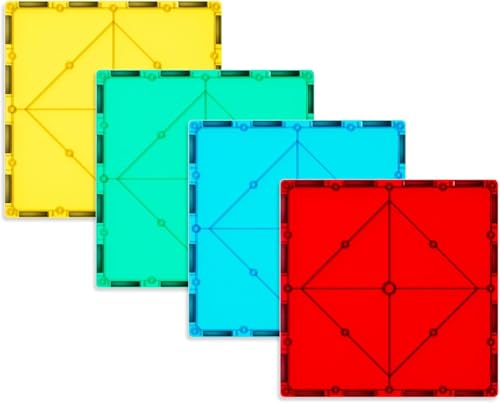 Image of ANVIE & ABEER Set of 4 Large Squares (150mm) Magnetic Building Tiles for Kids, Educational Stacking Blocks for Boys Girls, Magnets Construction Toys, (4 Large Squares of Random Colour)