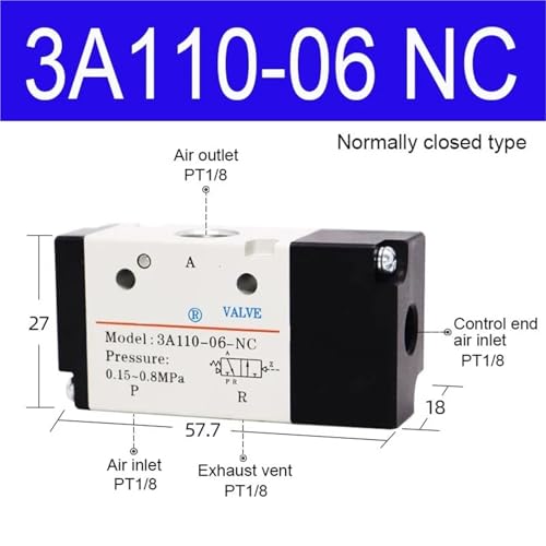 Electrovanne pneumatique 3/2 3A310-08 commande par air normalement ouvert - 3
