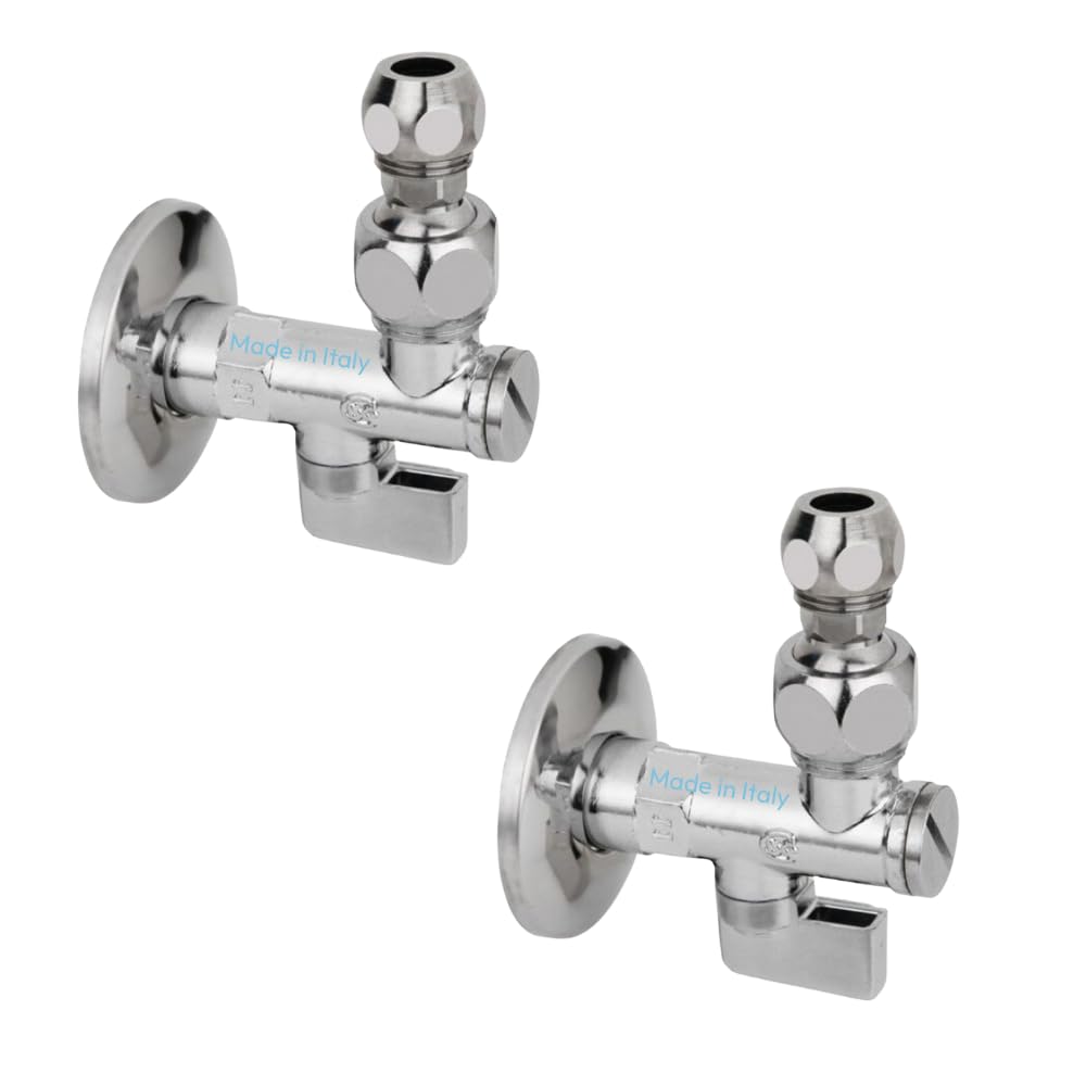 Prodotto Rubinetto Sottolavabo a Sfera Cromato con Leva in Alluminio, 1/2x10, Filtro Anticalcare Integrato, Corpo in Metallo, 2 Pezzi (Pezzi 2, Cromo Lucido)