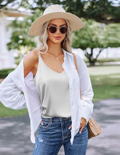 Ekouaer Womens Silk Satin Camisole Tank Tops V Neck Sleeveless Spaghetti Strap Blouses Casual Cross Back Cami Shirt 5