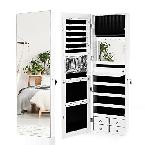 Charmaid GT10014-JVWH Led Strip Jewelry Armoire With 47.2 Inch H Full Length Mirror, Wall/Door Mounted Jewelry Organizer thumb #8