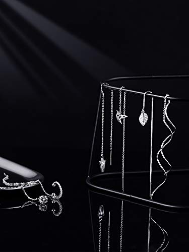 12 Pairs Stainless Steel Threader Earrings for Women Double Twist Wave Chain Tassel Earrings Threader Lightweight Minimalist Long Bar Arrow Drop Dangle Chain Set2