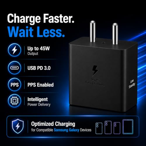 Image of ZYBUX 45W PD Type-C Super Fast Charging Adapter Compatible with Samsung Galaxy S26+|S26 Ultra|S25+|S25|S24 Ultra|S24 FE|S23 |Z Fold7|Z Flip7|Z Fold6|Zflip6| Series Wall Adapter | Black