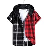 SSBZYES Herrenhemd Sommer Kurzarmhemd Kapuzenhemd Lässige Kapuzenheftung Farbabstimmung Plaid Kurzarmhemd Hoodie