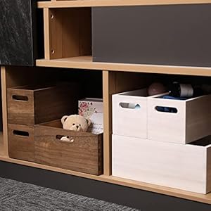 Stackable storage bins for closet bookshelf 3pack decorative wooden storage basket cube with handles for book shelves functional wood box for toys organizer dark black3th dk  urban country home decor