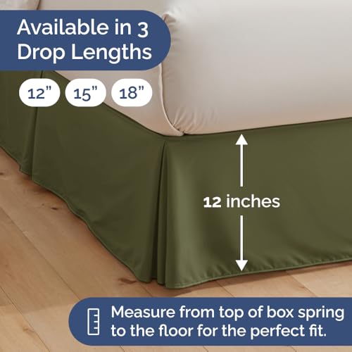 Pleated Bed Skirt King Size - 3 Sided Pleated Bed Skirt King - Ultra-Soft, Easy Fit with 12 Inch Tailored Drop - Hotel Quality, Wrinkle & Fade Resistant - for Women, Men, Kids and Teens - Sage Green