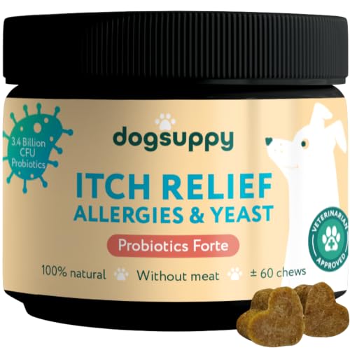 DogSuppy Itch Relief For Dogs Relieves Itching Scratching Licking Allergies & Yeast 100% Natural Supports Gut Health & Immunity For Small Medium & Large Dogs (1x Itch Relief Without meat)