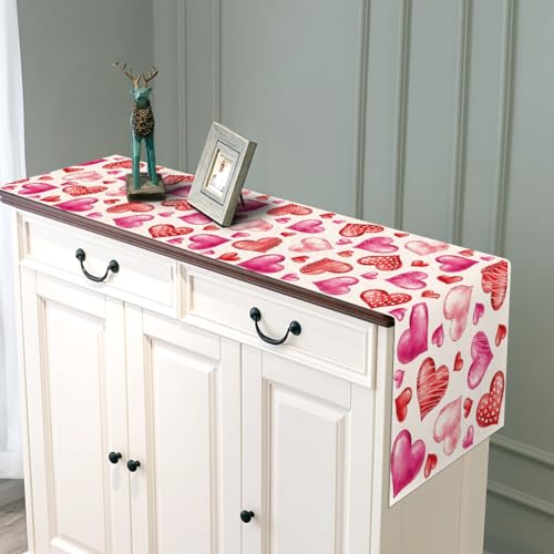 Sunwer PK-0319 Valentine'S Day Watercolor Table Runner Red Heart Wedding Anniversary Party Decoration Home Kitchen Dining Room Decor 72Inches Long thumb #4