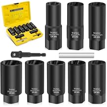 Topec 10PCS Deep Lug Nut Remover Heavy Duty, 1/2" Drive Impact Wheel Lock Removal Kit, Spiral Type Lug Nut Removal Tool for Removing Stripped, Broken, Damaged, Rounded Bolts, Nuts & Screws