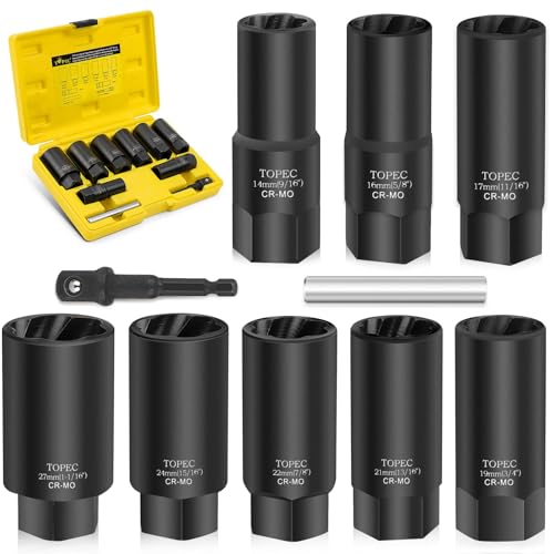 Image of TOPEC 10PCS Deep Lug Nut Remover Heavy Duty, 1 /2 inch Drive Impact Wheel Lock Removal Kit, Spiral Type Lug Nut Removal Tool for Removing Stripped, Broken, Damaged, Rounded Bolts, Nuts & Screws