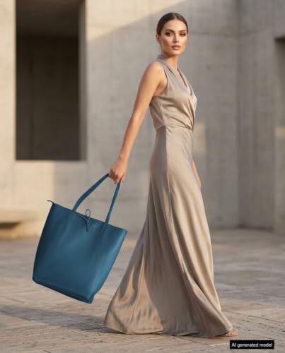 Slouchy Genuine Leather Tote Teal