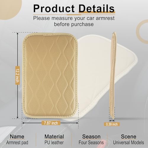Image of Amiss Auto Center Console Pad, Universal Waterproof Car Armrest Seat Box Cover, Car Interior Accessories, Breathable Leather Auto Armrest Cover Protector for Most Vehicle, SUV, Truck, Car (Beige)