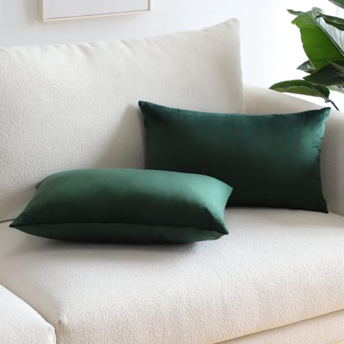 Image of Remsy Holland Velvet Rectangular Cushion Covers Pack of 2 | 16 inch x 24 inch / 41 x 61 cm, Army Green | Soft Pillow Covers Cushion Case for Sofa Bedroom Chair Car, Home Decor