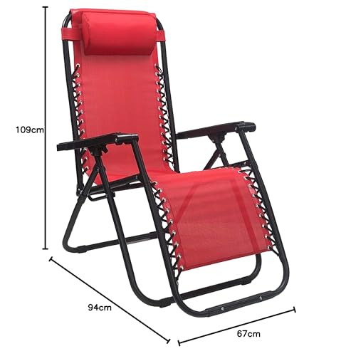 Totò Piccinni Sedia GRAVITY Sdraio da Giardino Poltrona Relax Pieghevole Salvaspazio Tubolari Acciaio 24mm Reclinabile Tessuto in Textilene, Mare Spiaggia Piscina Arredo Esterno (Rosso) - 3