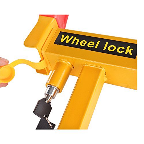 Flexzion Wheel Lock Clamp Anti-Theft Towing Parking Boot Tire Claw Heavy Duty Adjustable For Auto Car Rv Truck Boat Trailer Automotive Golf Carts With Two Keys In Red & Yellow #TOP4