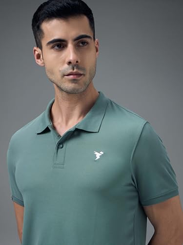 Image of TECHNOSPORT Men's Solid Slim Fit Polo Collar T-Shirt MATPIQ Half Sleeve Button Polyester for Gym Running Workout UPF50+ Anti Odour