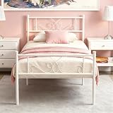 Twin Bed Frames for Kids, Metal Twin Size Bed Frame with Headboard, White