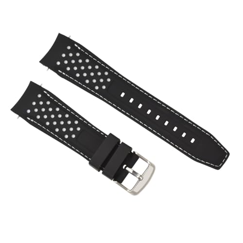 Ewatchparts 23mm Curved Rubber Strap Perforated Compatible With Citizen Eco Drive Watch Black With White Stitching