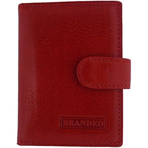 Quality Italian Designer Leather Credit Card Holder Case with 12 Plastic Card Inserts (Red) Cover