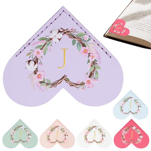 Marque-page cuir cœur macaron initiales florales cadeau étudiant et amateur de livres
