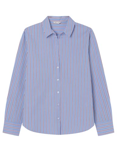 Springfield Light Poplin Striped Blouse with Lapel Collar Blusa Ligera, Azul, 40 para Mujer