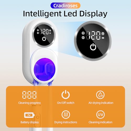 Image of UV Toothbrush Sanitizer Holder, Auto-Sensor Wall-Mount Tooth Brush Cleaner with Heated Drying, 2 Slots LED Smart Screen for Bathroom (White)