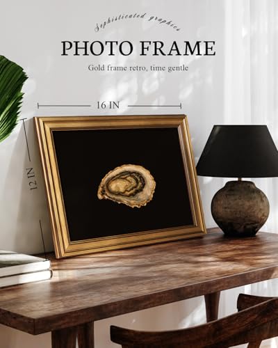 Image of VIYYIEA Vintage Gold Framed Wall Art for Living Room, Oyster Canvas Prints Home Decor, Oil Painting Picture, Bedroom Wall Decor Gifts for Friends or Family -【Oyster】-(16L x 12W)