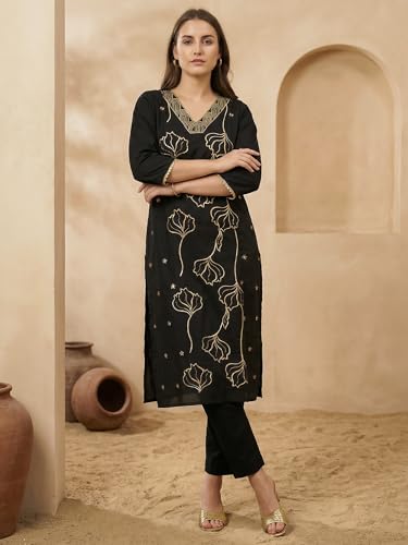 Image of INDO ERA Womens Silk Blend Printed Straight Kurta Pant Set (IESTR5624)