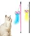 Cat Wand Toy 2 PCS Interactive Cat Feather Wands Cat Teaser Wand with Butterfly and Bell for Cat Kitten